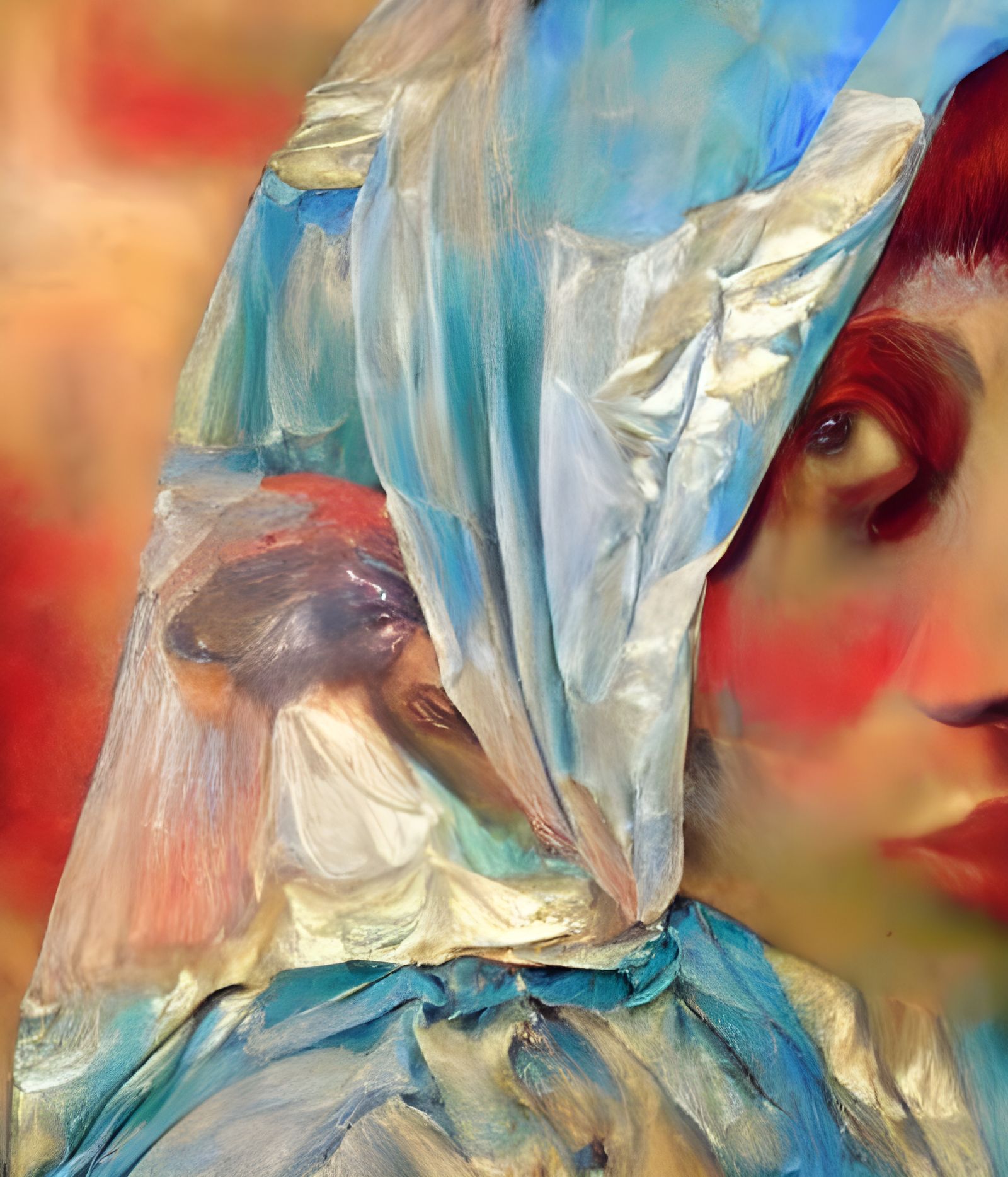 “Lady with a veil by Edgar Degas" - weight: 1

"Dominant in Imperial Red + Space Cadet Blue Color Palette" weight: 1