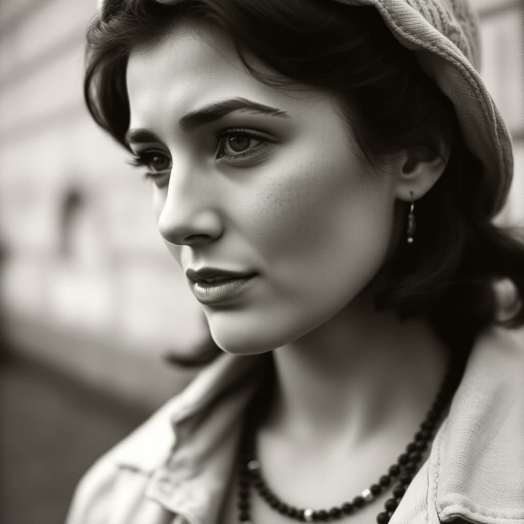Nostalgic Woman's Portrait in Monochrome Style