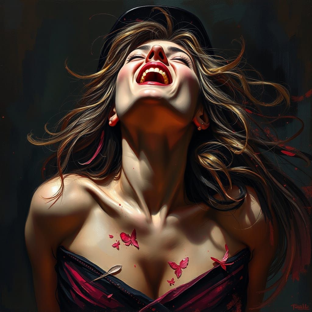 Ecstatic Woman in Dramatic Oil Painting Style
