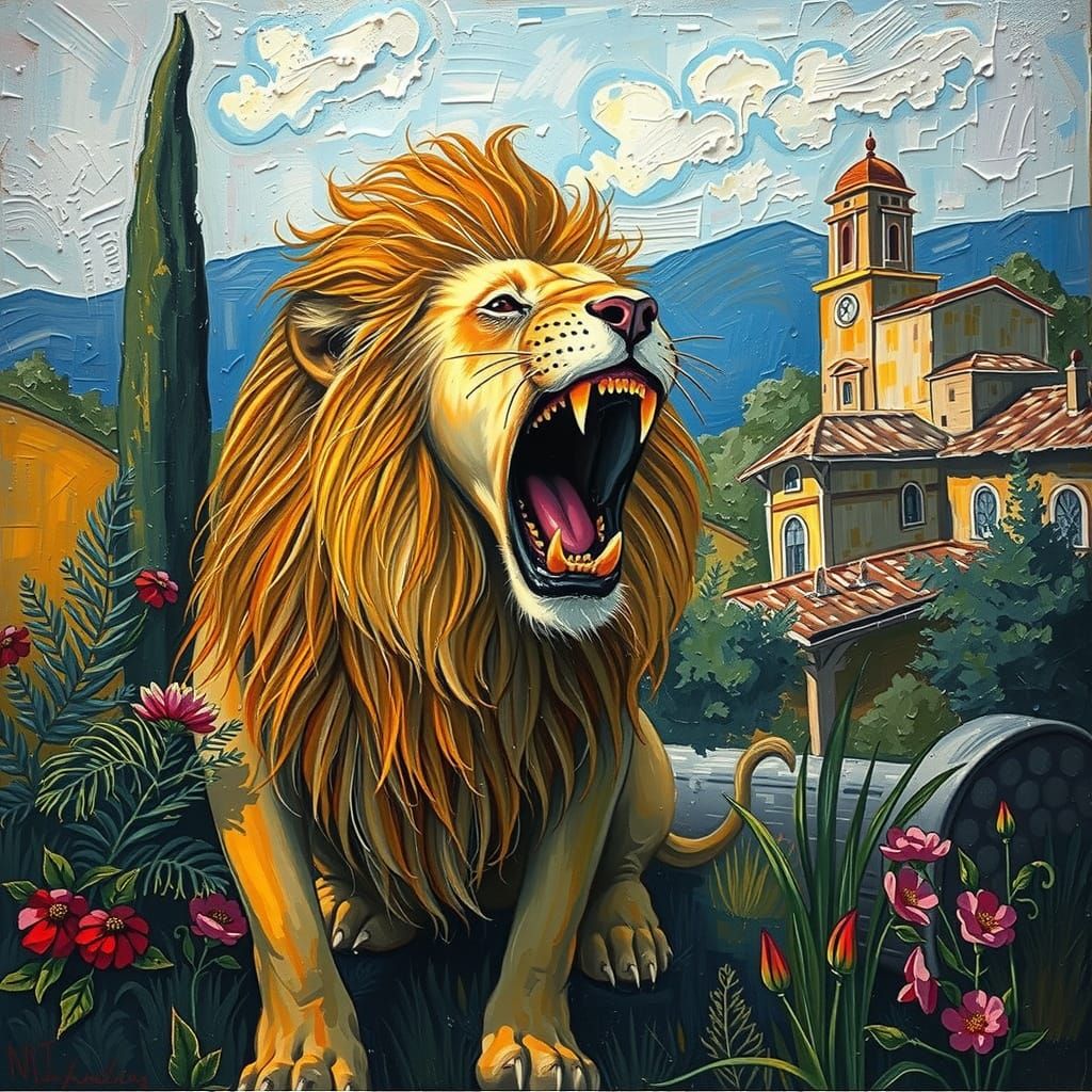 Lioness Roaring in Renaissance City: Expressionist Impasto P...