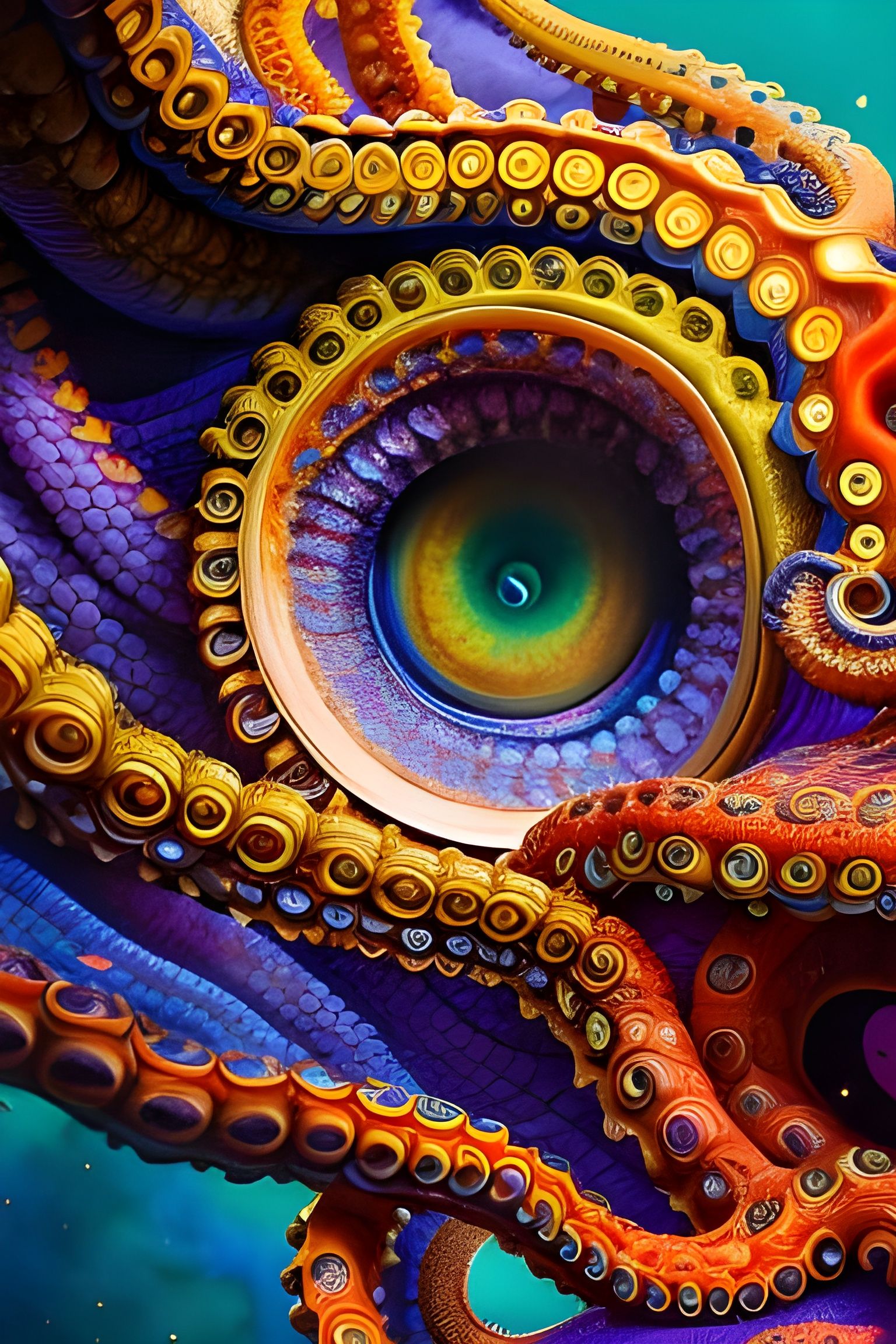 Psychedelic Octopus King in Holographic Art Style