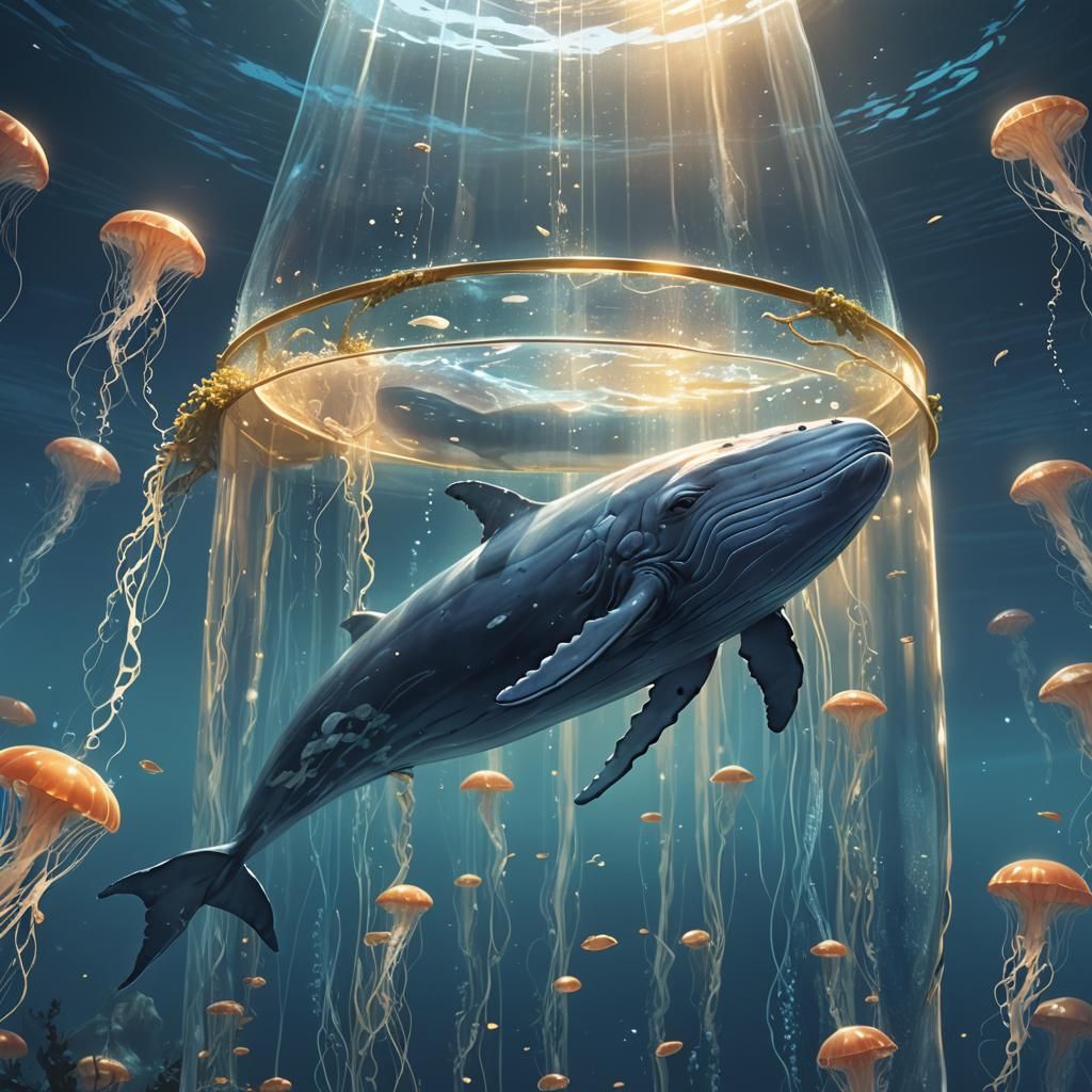 Blue Whale in Glass Ocean: Fantasy Concept Art