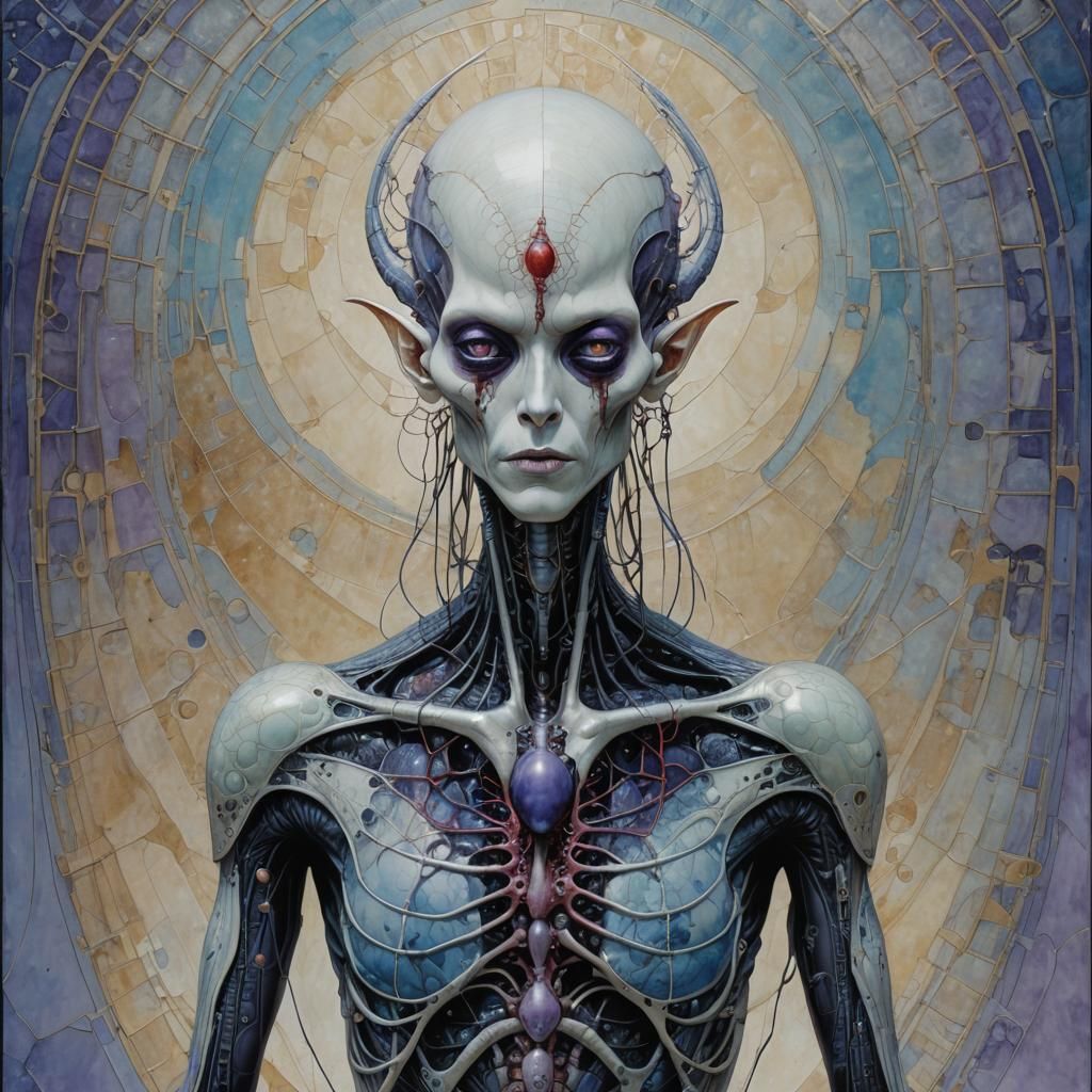 Alien Persona in Vintage Sci-Fi Style