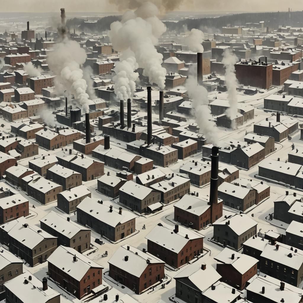 Industrial Winter Townscape, 1920s Style