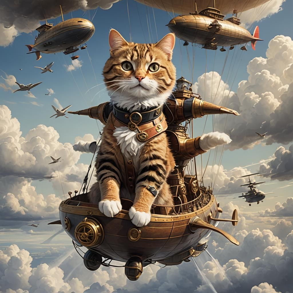 Cat piloting an airship