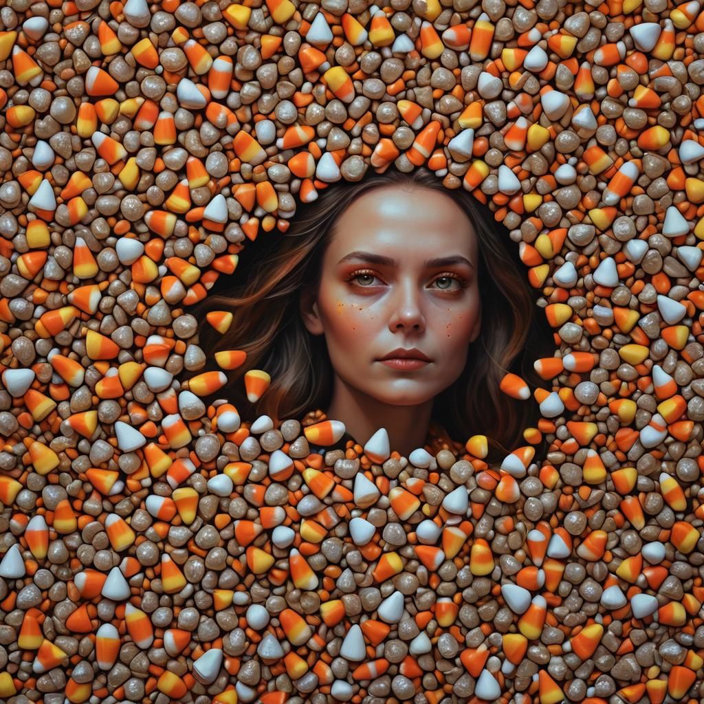 Candy Corn Woman in Fantasy Landscape