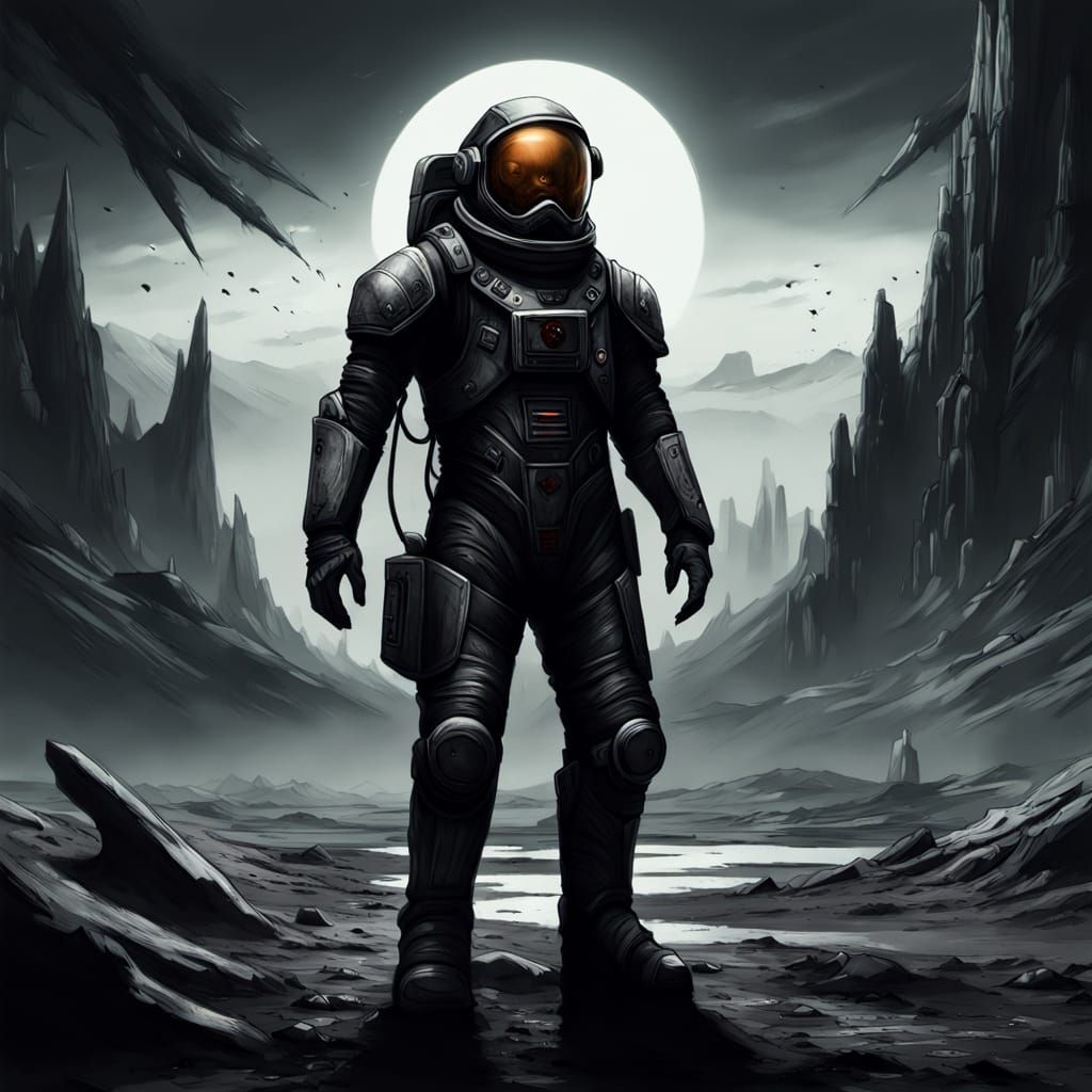Man in Gothic Spacesuit on Alien Planet Concept Art