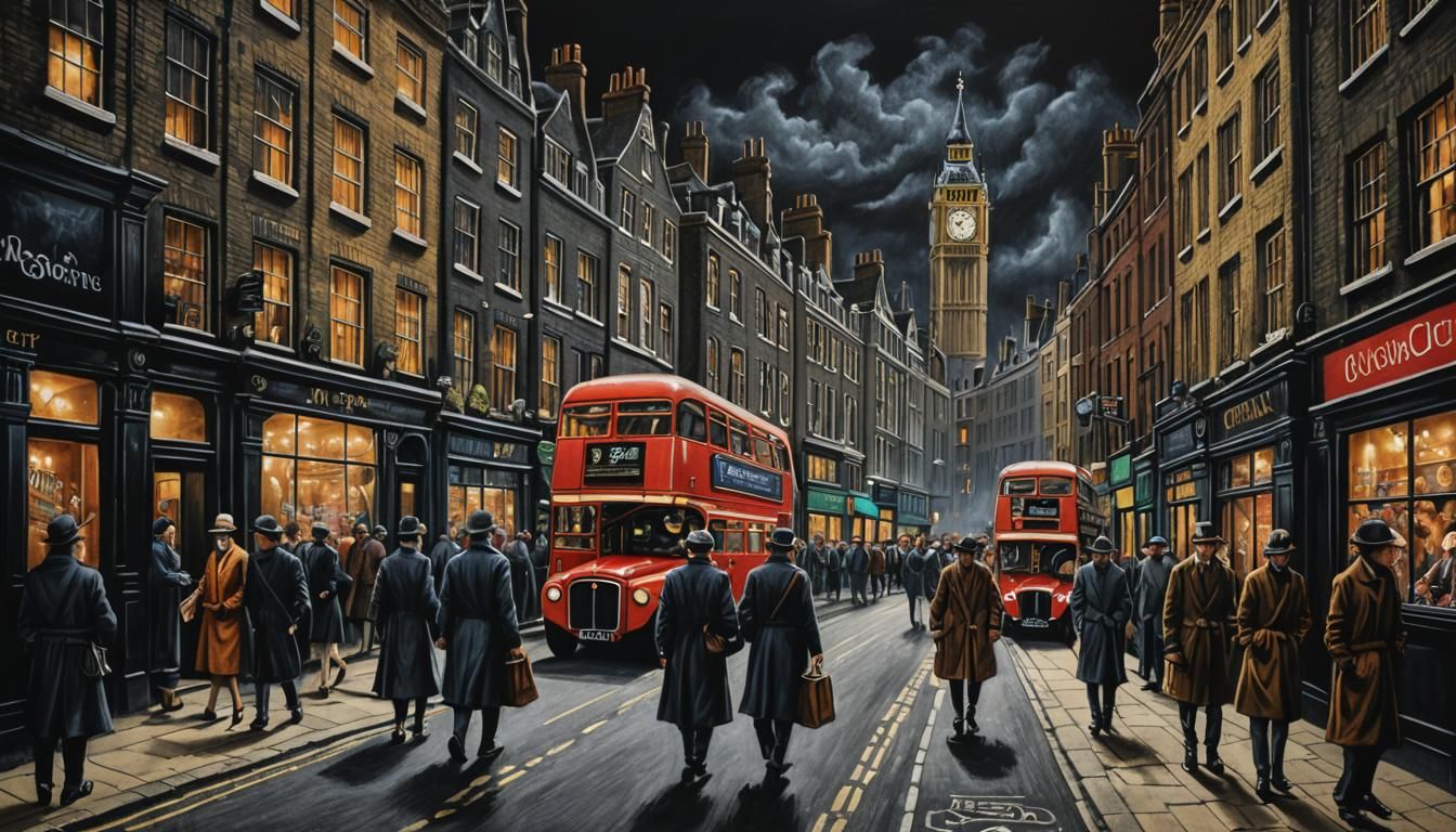 Colorful Chalk Drawing of Old London Street