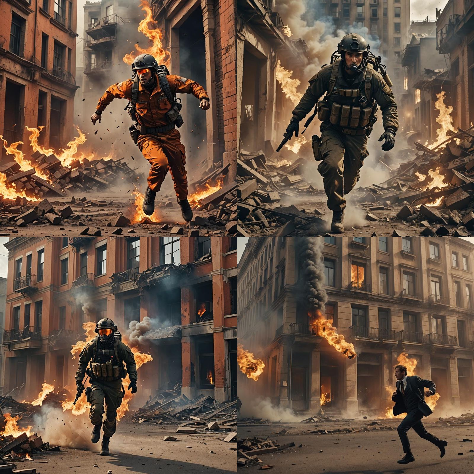 Man in Military Suit Runs to Burning Building