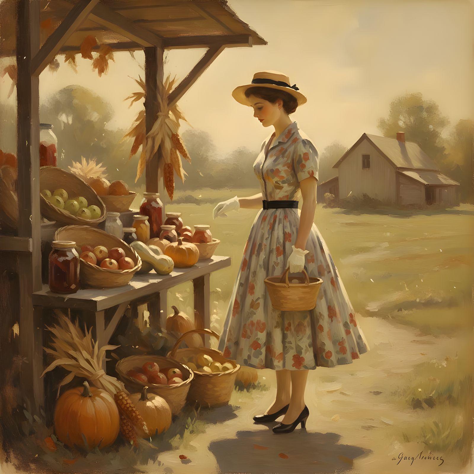 Nostalgic Farmstand Scene in Faded Vintage Photo Style