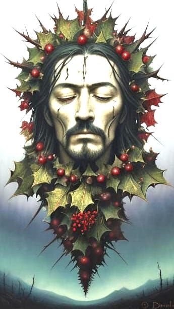 Crucified Man with Thorns in Surreal Style