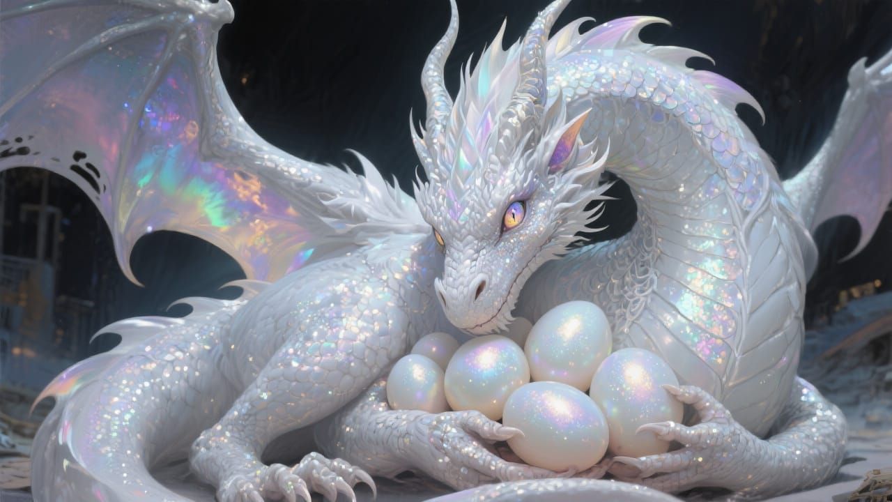 Majestic Mother Dragon Protecting Her Eggs