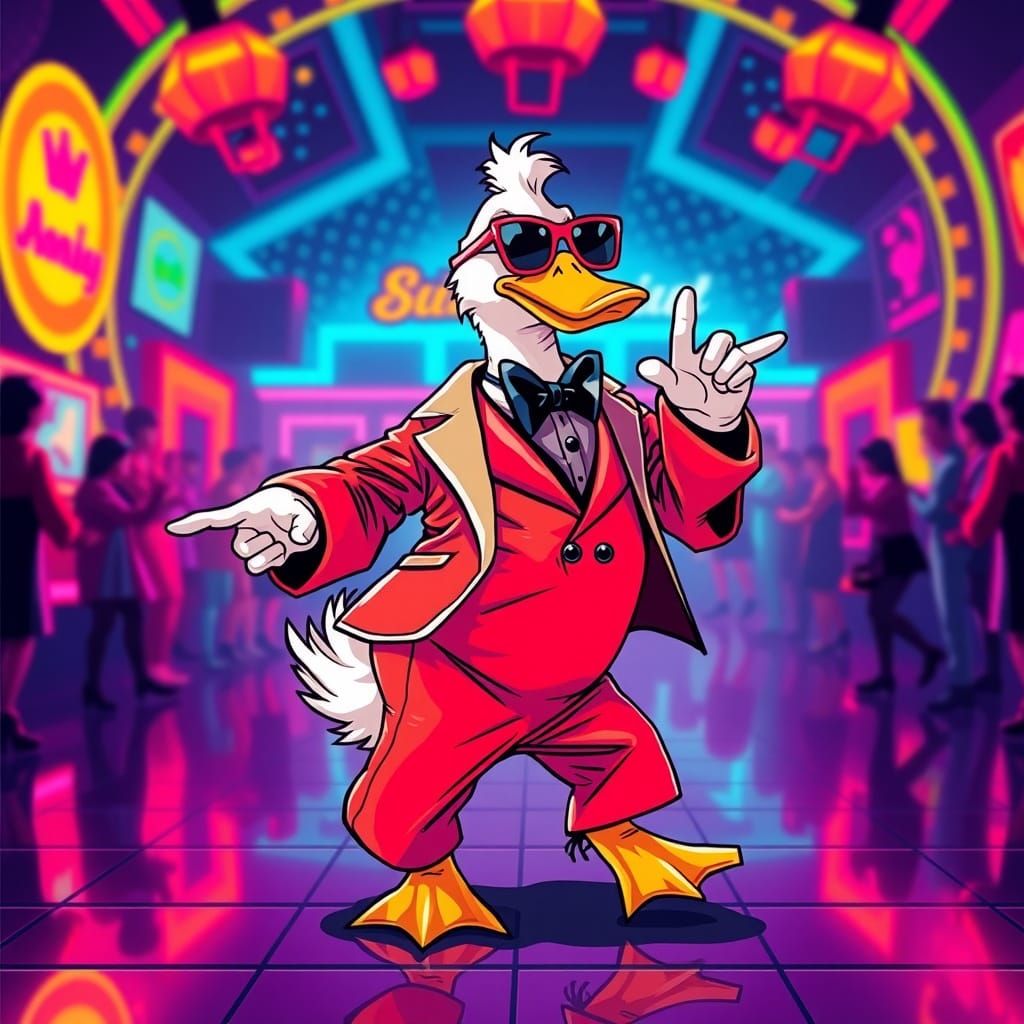 Duck Disco Dancing Elvis Style in Neon