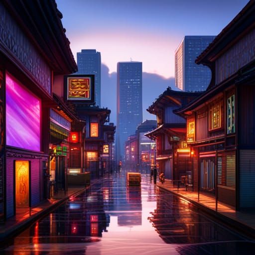 Neon South Korean Cityscape at Night