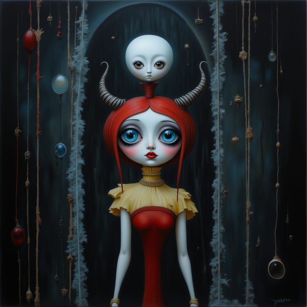 Surreal Aerialist in Spotlight with Space Horns