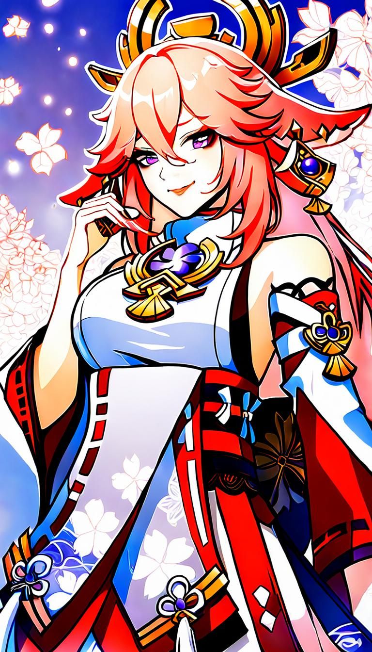 Anime Girl Yae Miko with Pink Hair