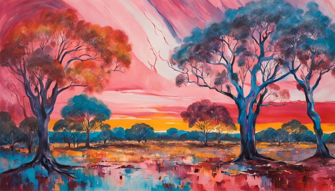 Surreal Outback Sunset in Vibrant Australian Colors