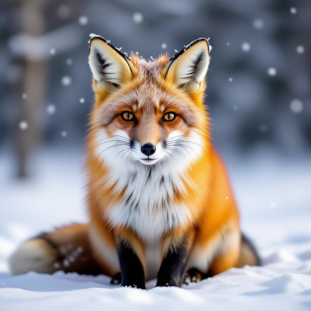 Fox in Snow-Covered Winter Landscape