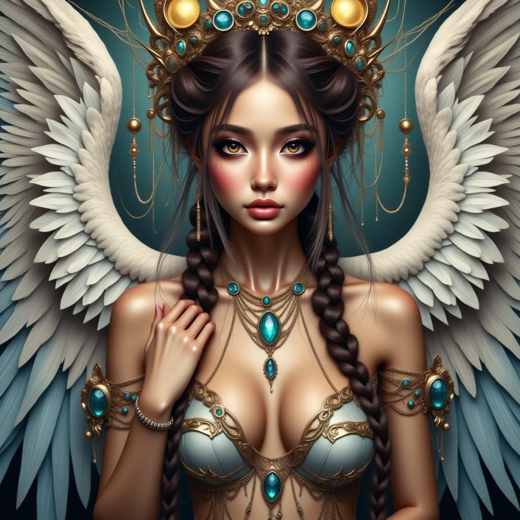 Punk Angel with Braids and Wings