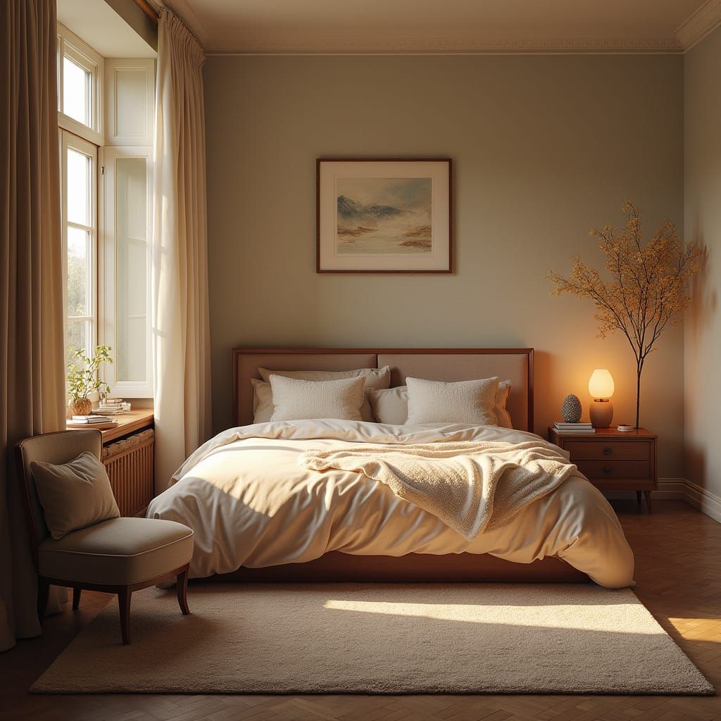 Cozy Bedroom Interior in Soothing, Serene Style