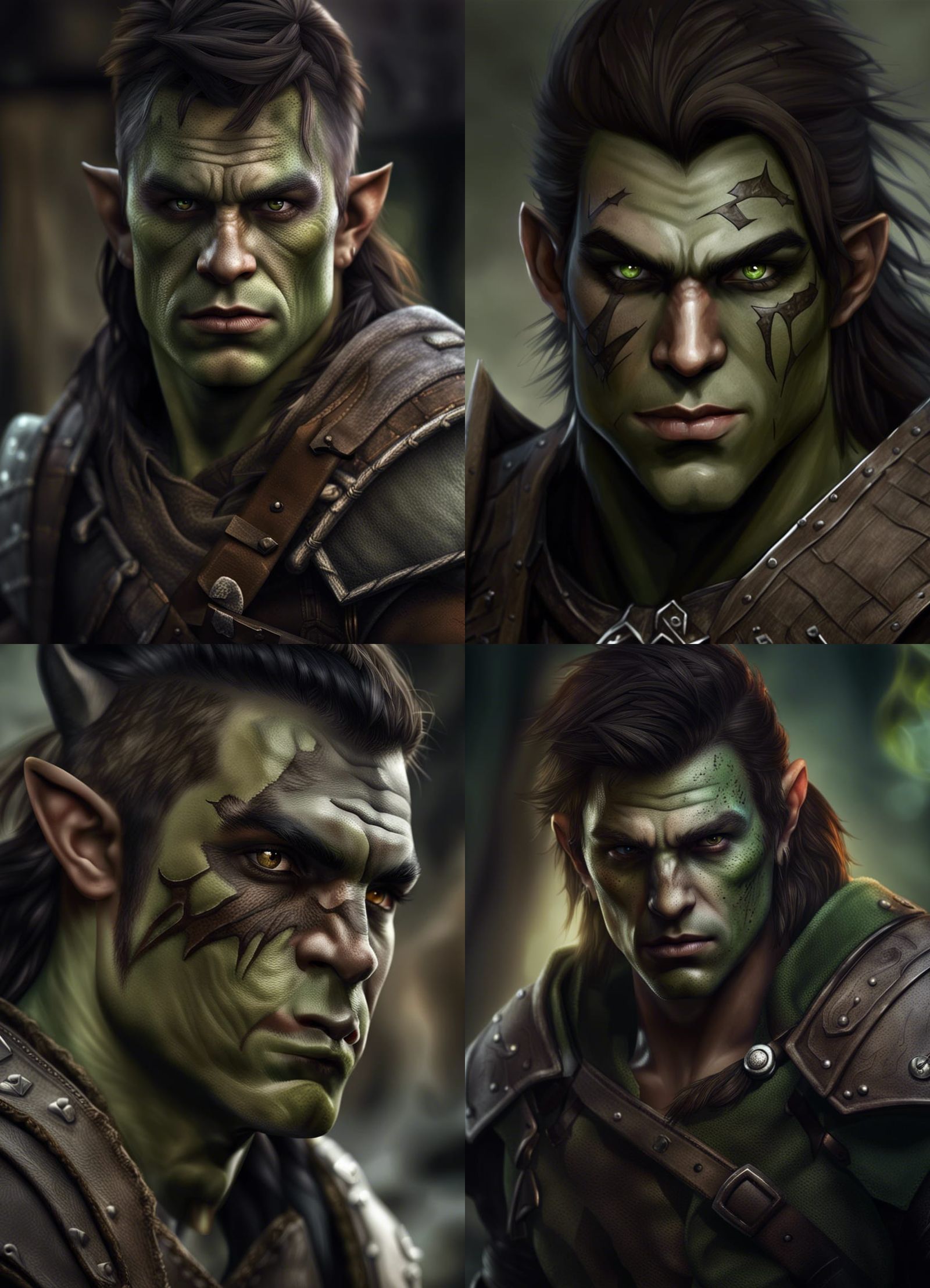 Hyperrealistic Half-Orc Mercenary Portrait with Battle Scars