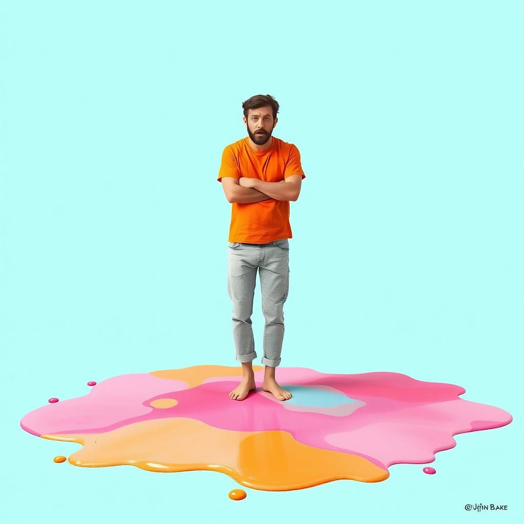 A Man Stuck in a Bright, Psychedelic Puddle of Gum
