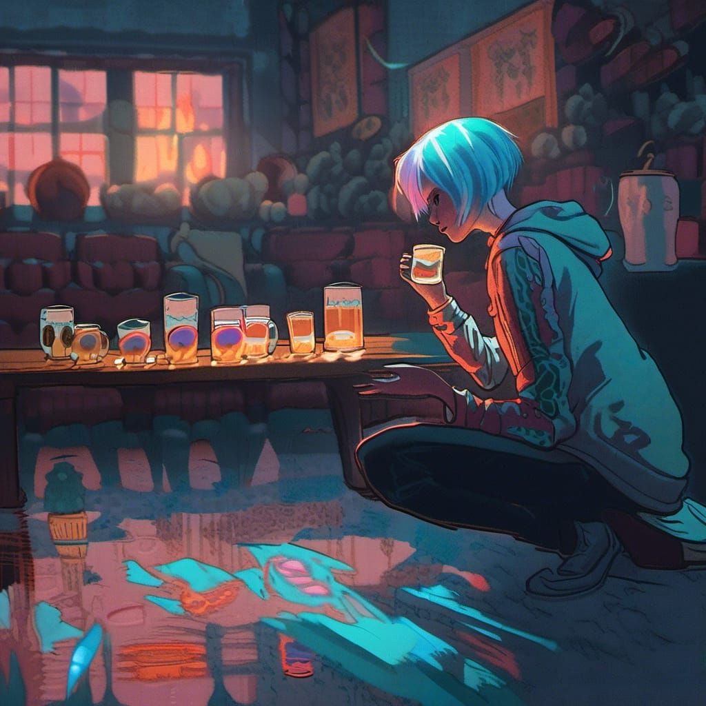Mysterious Girl and Giant Beer Glass Concept Art