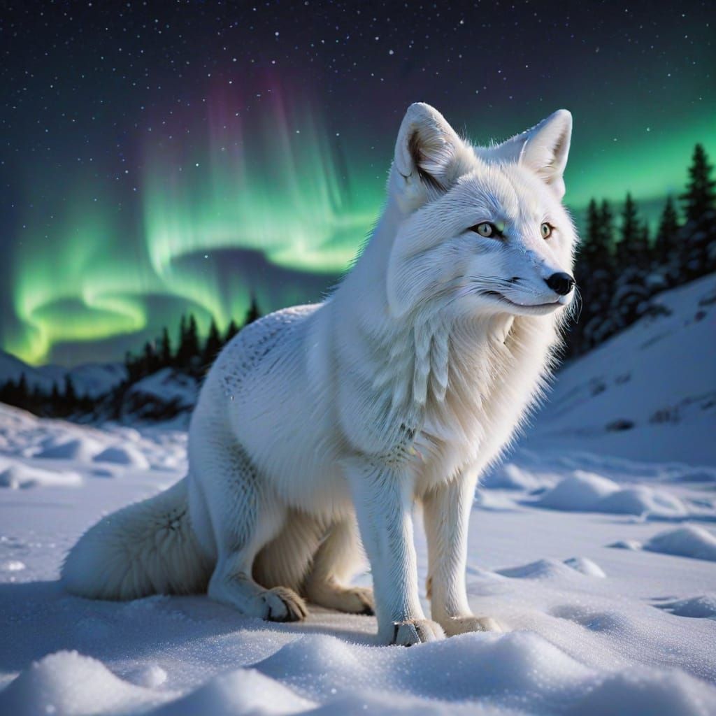 White Fox Under the Aurora Borealis