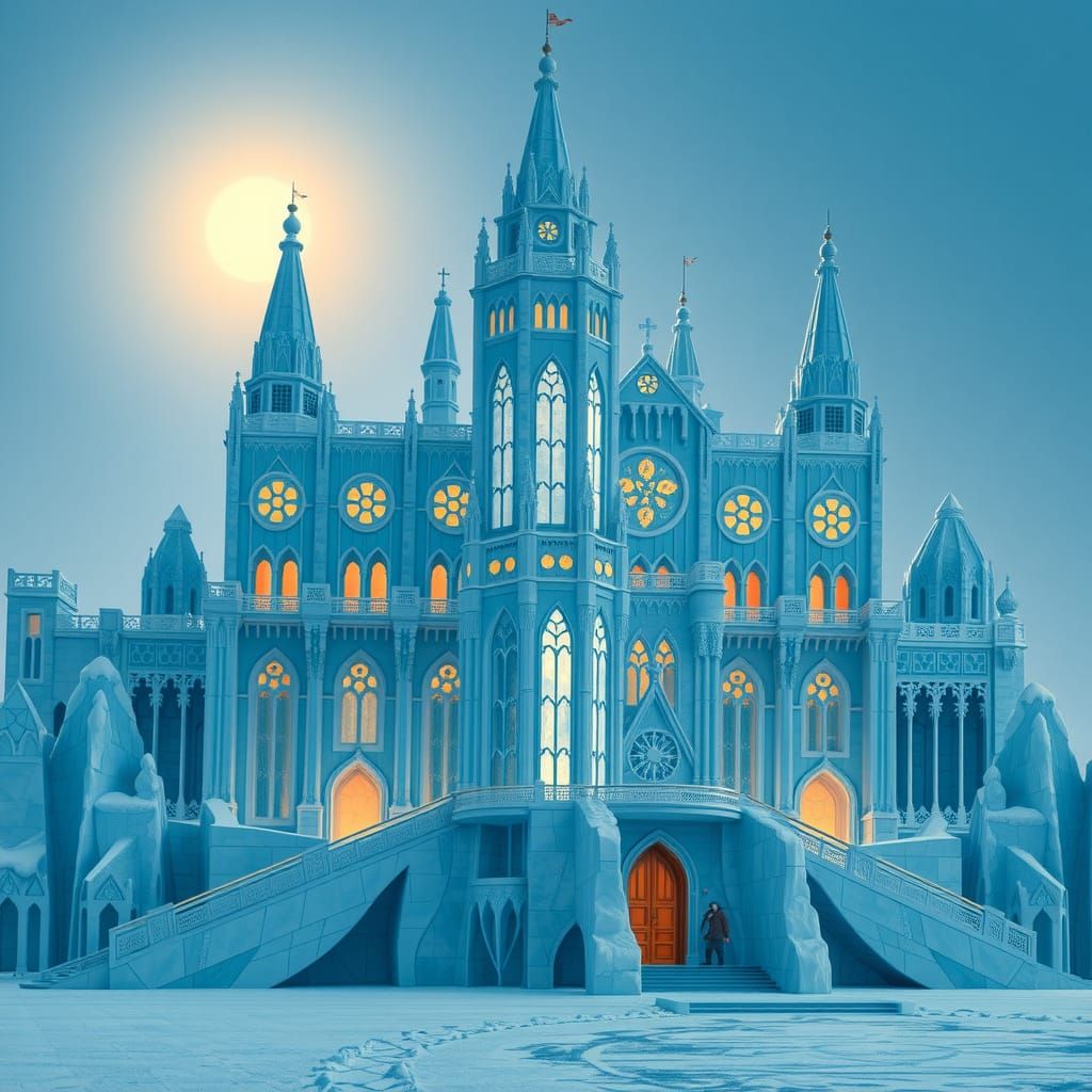 Majestic Ice Castle in an Anime Style
