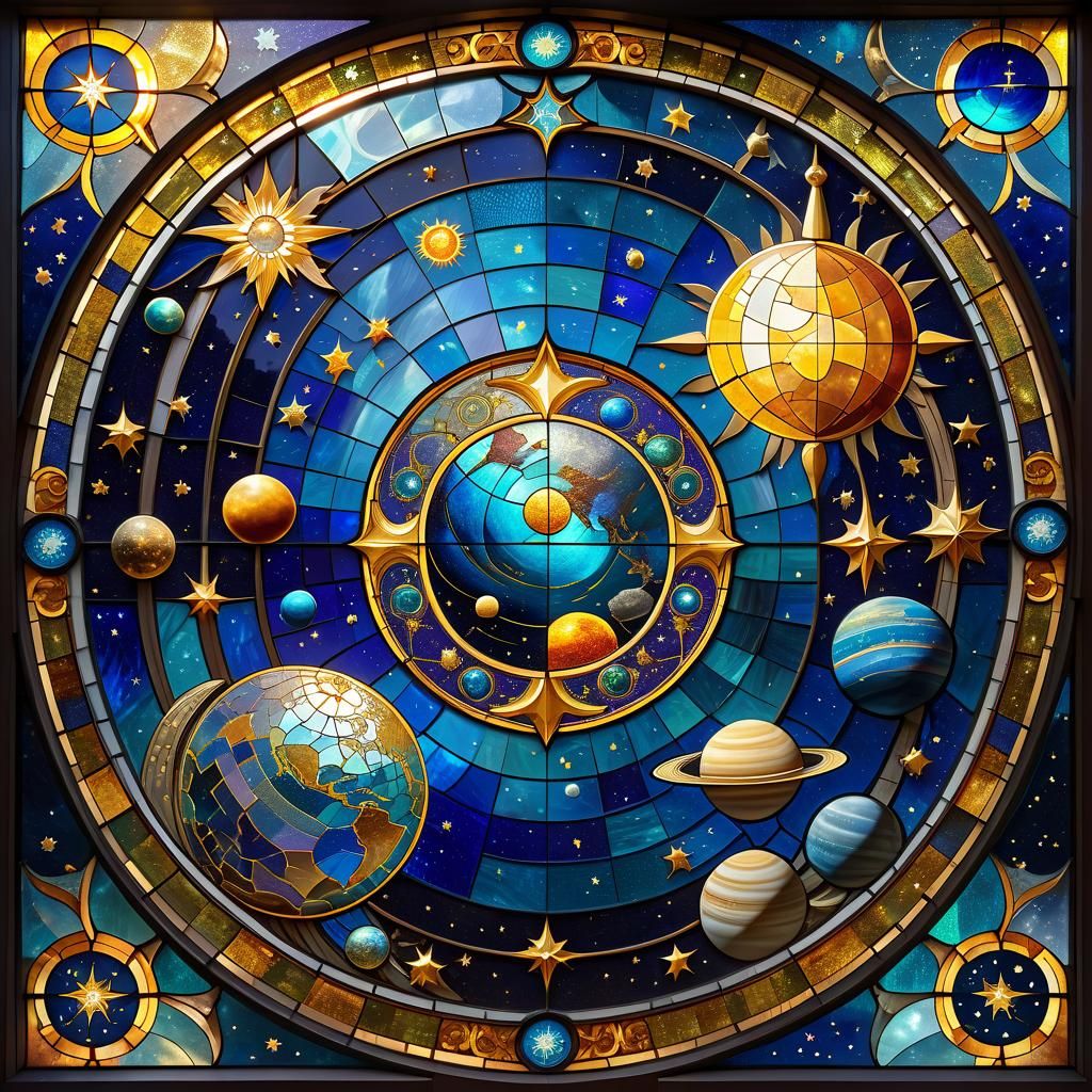 Celestial Stained Glass Mosaic in Byzantine Style