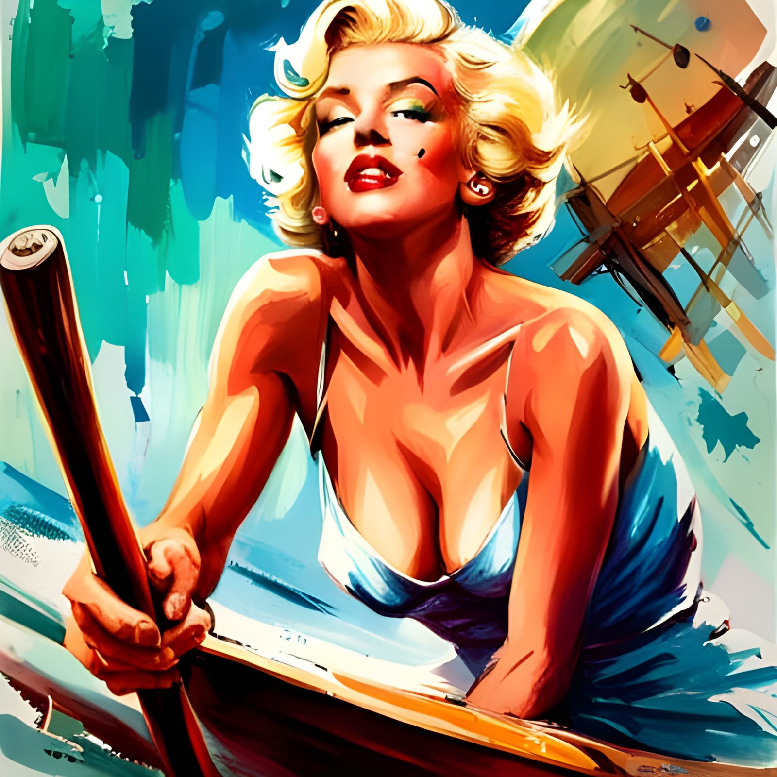 Glamorous Woman Boating, Pin-Up Digital Art