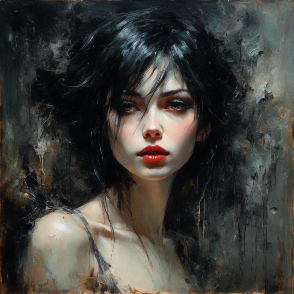 Gothic Pixie Portrait in Oil Painting Style