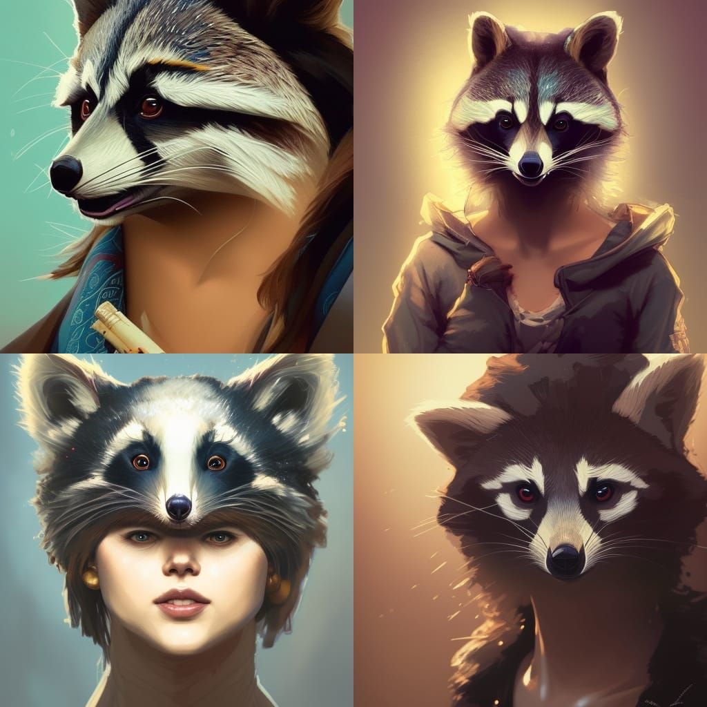 Detailed Raccoon Woman Portrait in Digital Art Style