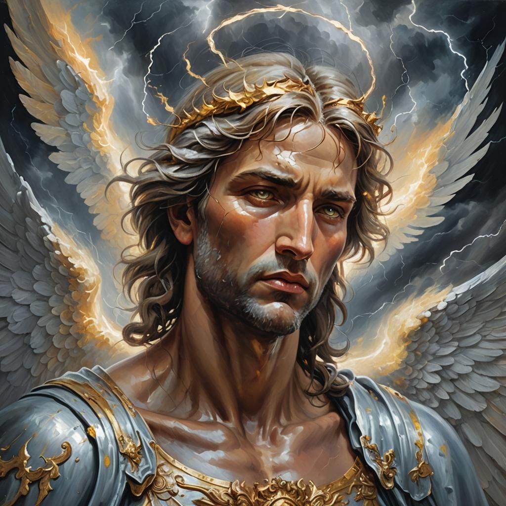Mighty Angel Commands Heaven's Army: Oil Painting