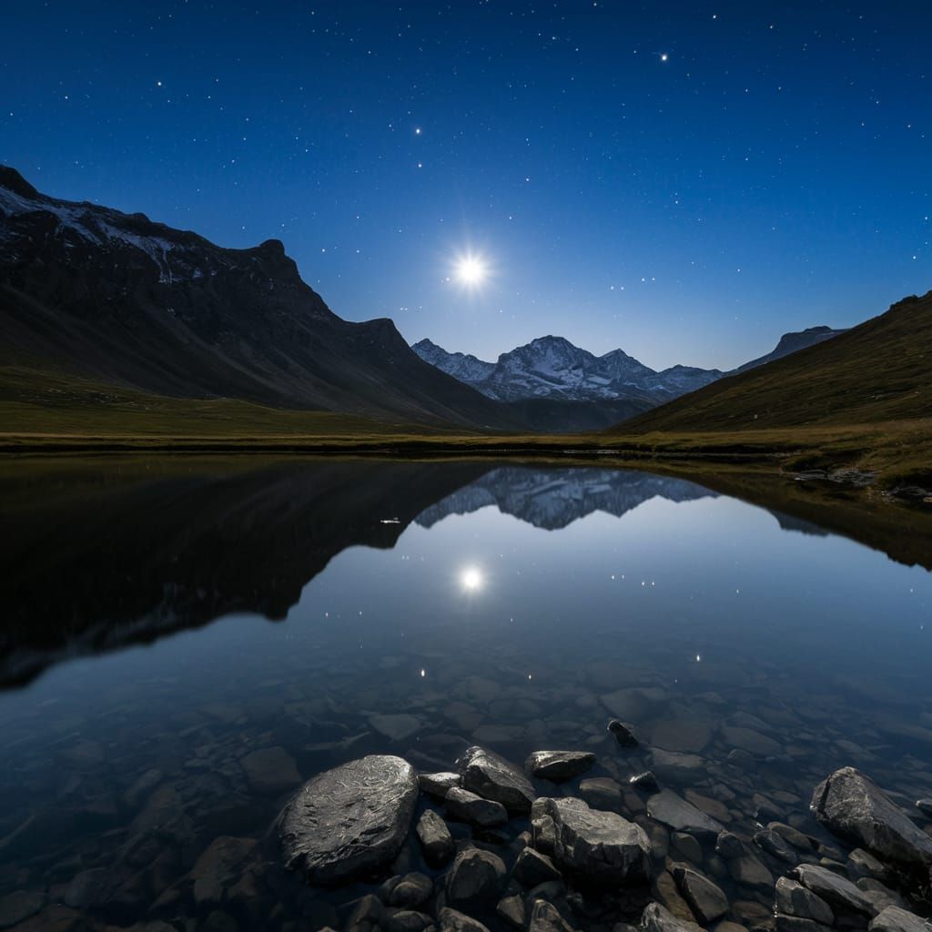 Moonlit Serenity Amidst Majestic Mountains
