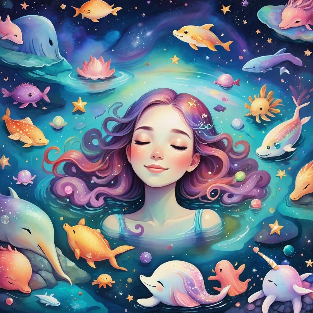 Dreamy Lake Scene with Unicorn and Galaxy