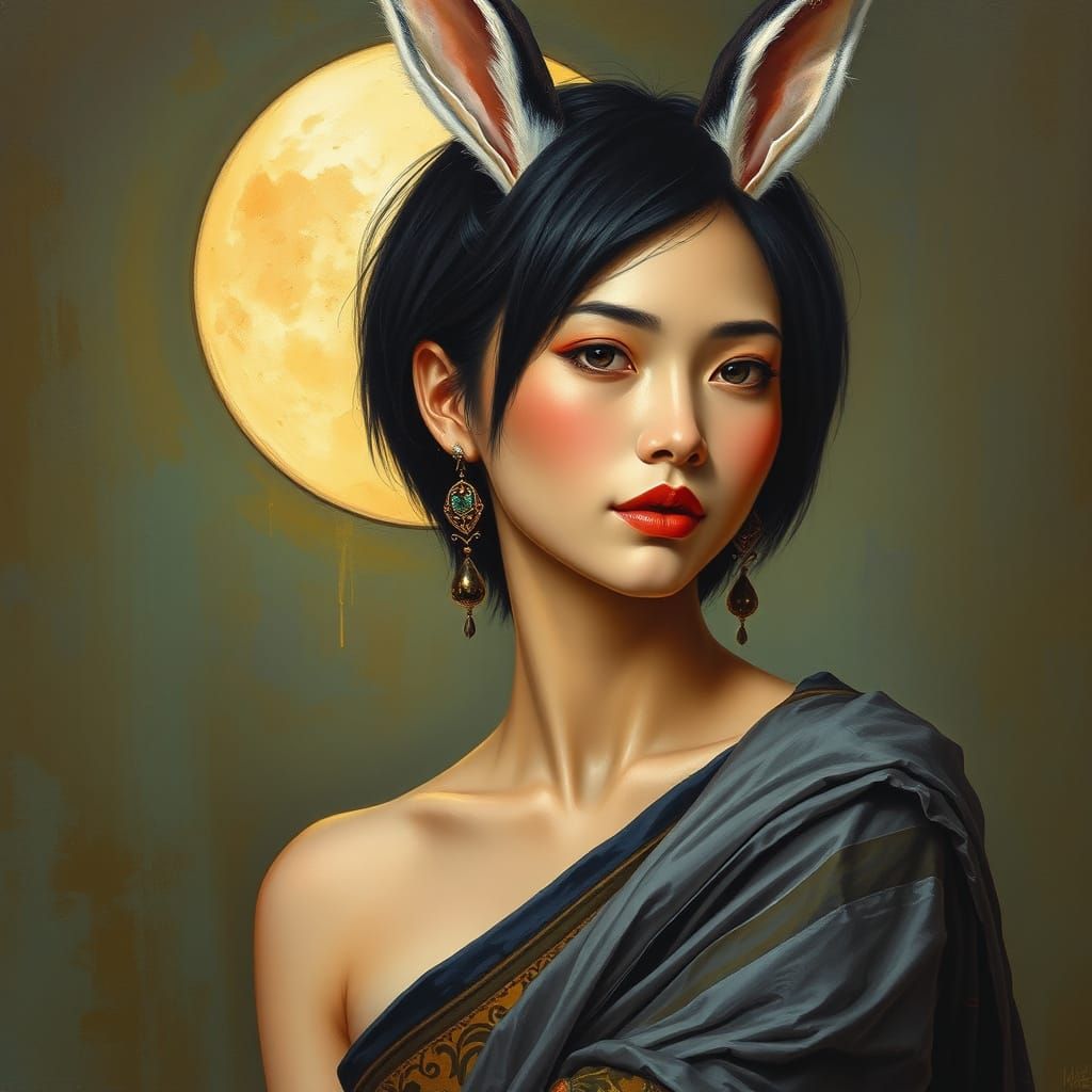 Gorgeous Moon Rabbit Thai Woman with short black hair