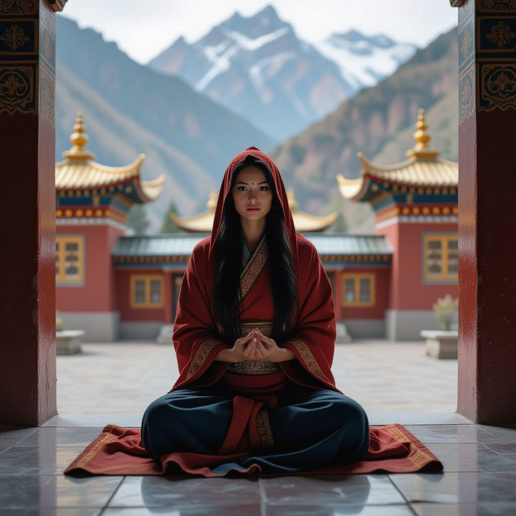 Mystical Monk in Ancient Tibetan Monastery