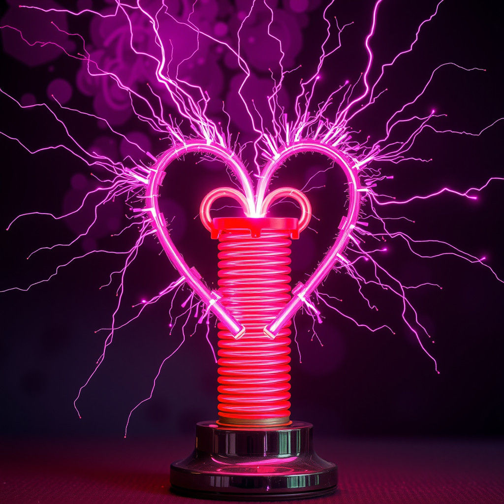 Tesla Coil Creates Heart with Pink Electrical Rays