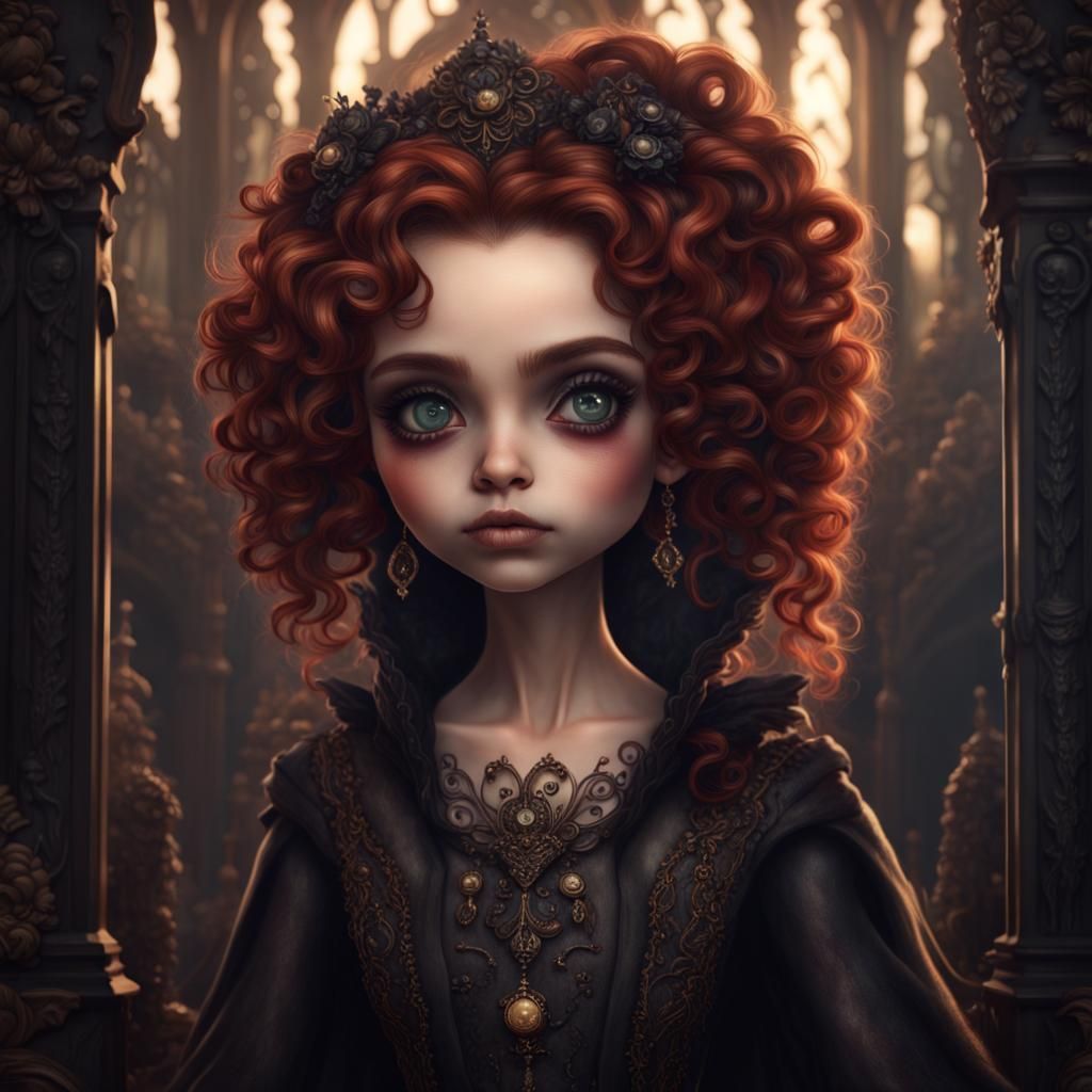 Gothic Girl Portrait with Coppery Curls
