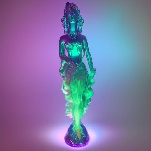 Ethereal purple holographic goddess statue with cobalt blue holographic accents& Emerald green holographic accents& Beau...