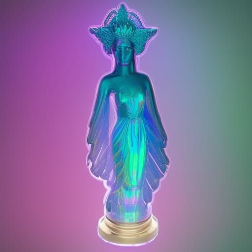 Ethereal purple holographic goddess statue with cobalt blue holographic accents& Emerald green holographic accents& Beau...