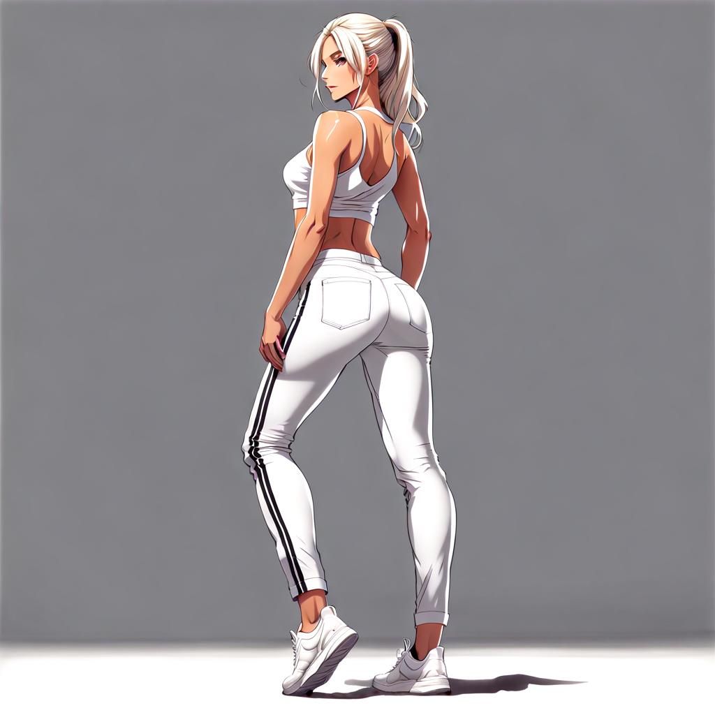 Blonde Woman in Striped Pants, Anime-Style Art