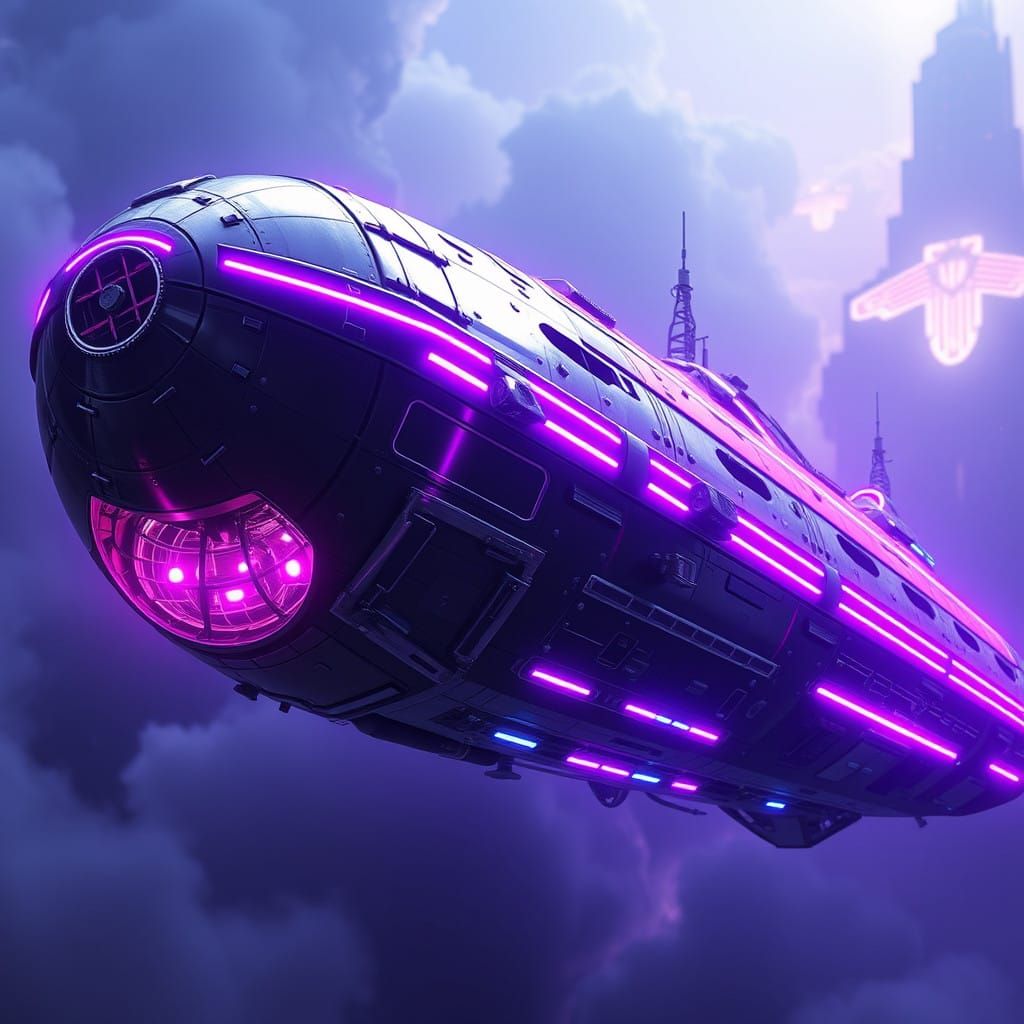 Cyberpunk Spacecraft in Neon Metallic Glory