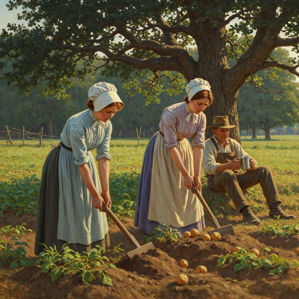 1880s Pioneer Women Digging Potatoes, Husbands Relaxing
