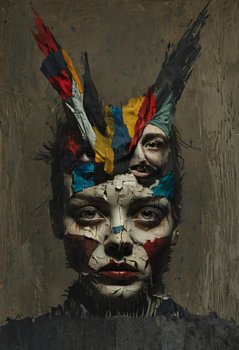 Eerie Surrealist Portrait with Multiple Faces