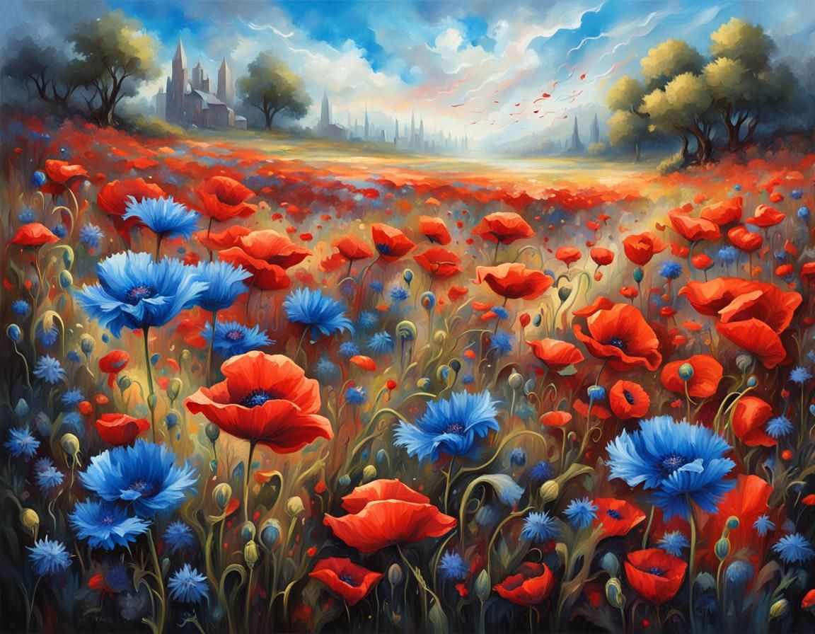 Poppies and Cornflowers in Graffiti Art Style