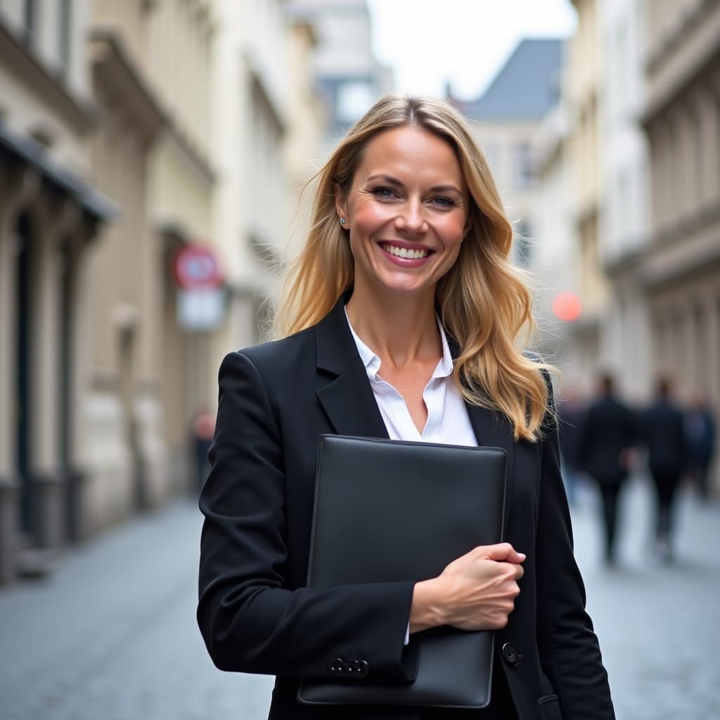 Professional Woman Walking in Brussels, Portrait Photography