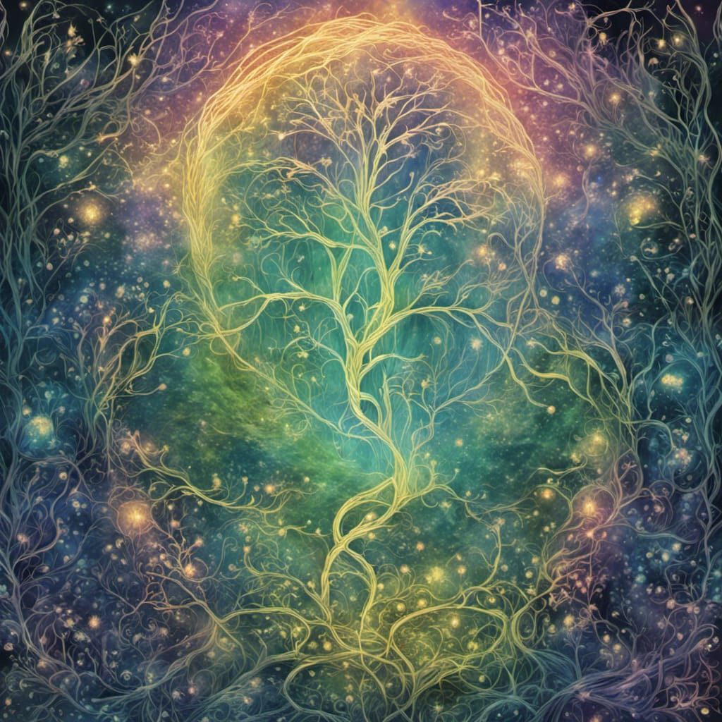 Elven Vines in Forest: Holographic Astral Illustration