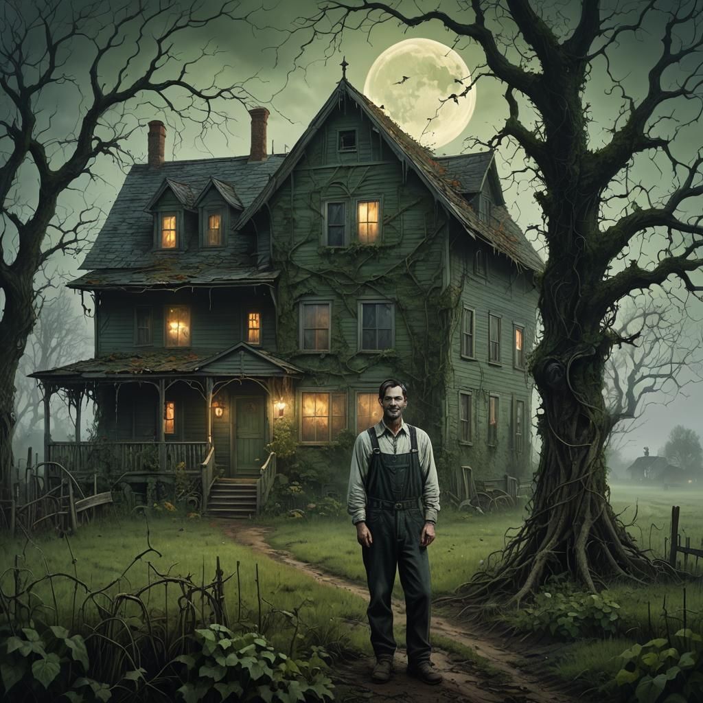 Ominous Farmer in American Gothic Style